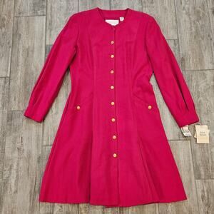 Dana Buchman Dress Vintage Size 12 Pink Button Front Long Sleeve NEW Deadstock